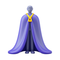 Side view 3D icon abstract figure with long purple cape. Represents courage, champion status, authority, confidence, formidable hero leader presence. png