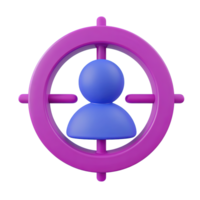 Modern 3D target icon blue user silhouette at center. Emphasizes user centric design, targeted ads, demographic analysis, audience profiling for digital. png