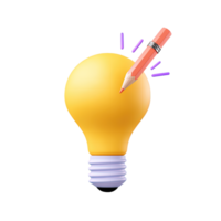 Bright yellow 3D lightbulb icon for new ideas innovation creativity or solutions. Universal symbol for brainstorming project proposals and insight. png