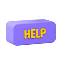 Purple rectangular block with yellow HELP text a 3D rendered icon symbolizing customer support assistance and problem solving information service png