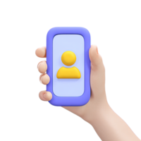 Hand holding smartphone displaying user profile icon for mobile application interface representing digital communication and personal account access png