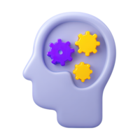 Head silhouette with internal gears a 3D rendered icon symbolizing thinking process brainstorming intellect problem solving innovation or artificial intelligence png