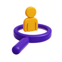Magnifying glass over user profile icon a 3D rendered graphic symbolizing searching for people recruitment human resources or finding contact information png