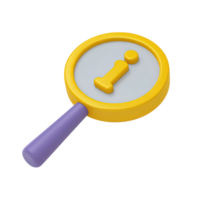 Magnifying glass over information symbol a 3D rendered icon representing search for details research help query or finding specific information online png