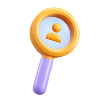 Magnifying glass with user profile inside lens a 3D rendered icon for detailed user search identity verification or profile analysis online png
