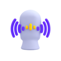 Head silhouette with sound waves emitting a 3D rendered icon for voice command speech recognition audio input communication or sound perception png