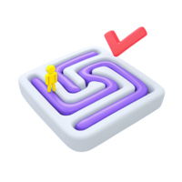 User icon in maze with red checkmark a 3D rendered graphic symbolizing problem solved successful navigation achievement guidance or finding a solution png