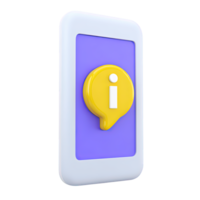 Smartphone displaying information icon in speech bubble a 3D rendered graphic for mobile help app notification or online customer support png