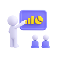 Figure presenting bar chart data to audience a 3D rendered icon for business meeting statistics report analysis or team presentation workflow png