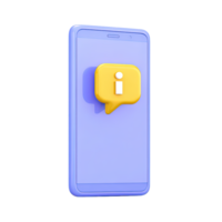 Smartphone with information notification bubble a 3D rendered icon representing mobile app alert message update or digital info service png