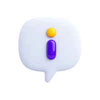 Information symbol i inside a speech bubble 3D rendered icon for tooltip notification detail online help message or communication info png