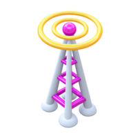 Antenna tower for signal broadcast 3D rendered icon representing wireless communication network transmission or telecommunication technology png