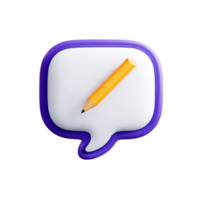 Speech bubble with pencil for writing message a 3D rendered icon representing composing feedback editing note or communication input png