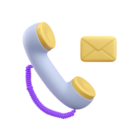 Telephone receiver with envelope message icon 3D rendered for voicemail notification contact method or combined phone and mail communication png