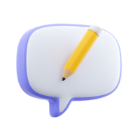 Pencil in speech bubble for message composition 3D rendered icon for writing feedback note taking or communication text input element png