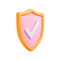 Pink 3D shield with a prominent white checkmark, representing approval, verification, or confirmed safety. Isolated rendered graphic for security validation and positive check concepts. png