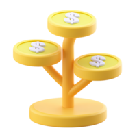 3D money tree with multiple tiers of gold dollar coins, symbolizing investment growth and financial prosperity. Isolated rendered graphic for wealth accumulation and tiered returns. png