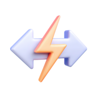 3D icon Two opposing horizontal arrows blue and white with a lightning bolt between them, symbolizing energy transfer, power exchange, or dynamic conflict. Isolated. png