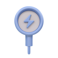 3D icon Magnifying glass hovering over a blue circle containing a lightning bolt, representing energy analysis, power source inspection, or electrical search. Isolated. png