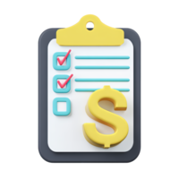 3D clipboard checklist red checkmarks gold dollar sign for financial report expense tracking budget Isolated rendered graphic for invoice processing finance png