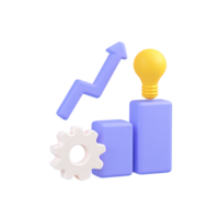 3D bar chart with rising arrow lightbulb and gear for growth through innovative ideas and strategy Isolated rendered graphic for efficient processes and development concept png