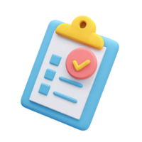 3D clipboard checkmark text lines sliders for task completion with adjustable settings or report Isolated rendered graphic for configurable survey and control png