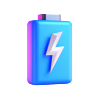 Vibrant blue purple gradient 3D battery with white lightning bolt representing energy and power supply Isolated rendered graphic for modern charging solutions and tech interface design png