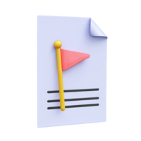 3D icon Document with a red flag on a pole representing important notice marked document project milestone or flagged item for review Isolated png