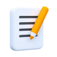 3D icon Document with an orange pencil representing writing editing note taking contract signing or form filling Content creation Isolated png