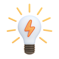 3D glowing lightbulb with an orange lightning bolt inside and light rays, representing a bright idea or sudden inspiration. Isolated rendered graphic for innovation and creative energy concepts. png