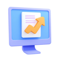 3D icon Light blue monitor angled with document and orange upward graph Signifies data analytics business progress or financial success Isolated png