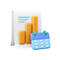 3D icon Document with bar chart and calendar symbolizing financial report periodic analysis or business planning and scheduling Data Isolated png