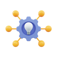 3D icon Grey gear with a lightbulb at its center and connection points symbolizing innovation idea generation or smart solutions Tech Isolated png