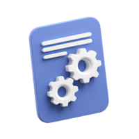3D icon Blue document with two white gears symbolizing document processing system configuration or automated report generation Management Isolated png