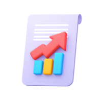 3D icon Document with upward trending bar chart and red arrow signifying financial growth sales increase or positive performance report Isolated png