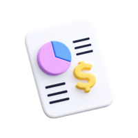 3D icon Document with a pie chart and dollar sign symbolizing financial report budget allocation or investment portfolio distribution Isolated png