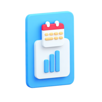 3D icon Blue smartphone displaying calendar and bar chart representing mobile analytics financial planning app or progress tracking Isolated png