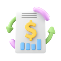 3D icon Document with dollar sign bar chart and refresh arrows Symbolizes financial cycle investment returns or economic recovery Isolated png