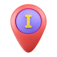 Location information point map pin 3D rendered icon with i symbol for GPS marker details navigation aid or geo location services png