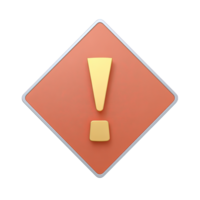 Exclamation mark in diamond warning sign 3D rendered icon for alert caution notification important message or error indication symbol png