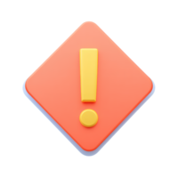 Exclamation mark warning symbol in diamond shape 3D rendered icon for hazard alert caution notification or critical error message png