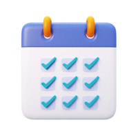 3D blue and white calendar icon with numerous blue checkmarks on its days. Symbolizes a productive schedule, many completed tasks, or successfully managed events. png