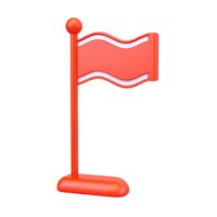 3D red wavy flag on a matching red pole and base. Symbolizes alerts, important markers, team identity, or significant locations and achievements in visuals. png