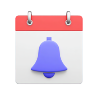 3D white calendar with a red header and a larger blue notification bell. Symbolizes critical reminders, urgent alerts for schedules, or important event notices. png