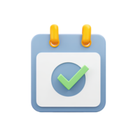 3D blue calendar icon with a prominent green circular checkmark. Symbolizes confirmed appointments, completed schedules, verified dates, or successful event planning. png
