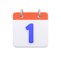 3D red and white calendar icon showing the number '1' in blue. Represents the first day of a month, a specific important date, or a top priority scheduled event. png