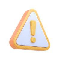 3D rendered warning sign icon with an exclamation mark. Symbolizes caution, alerts, potential hazards, or important notifications for user interfaces. png