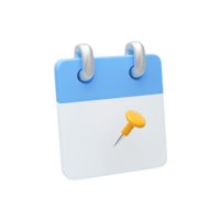 3D blue and white calendar icon with a yellow pushpin marking a specific date. Represents saved dates, important reminders, pinned events, or scheduled appointments. png