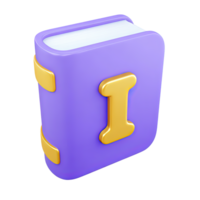 3D purple book icon with a yellow 'i' information symbol on the cover. Symbolizes an informational guide, help manual, knowledge base, or learning resource. png