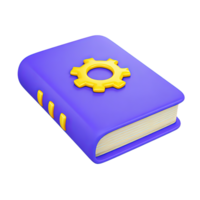 3D blue book icon with a yellow gear on its cover. Symbolizes a manual, technical guide, settings instructions, learning process, or knowledge for operations. png